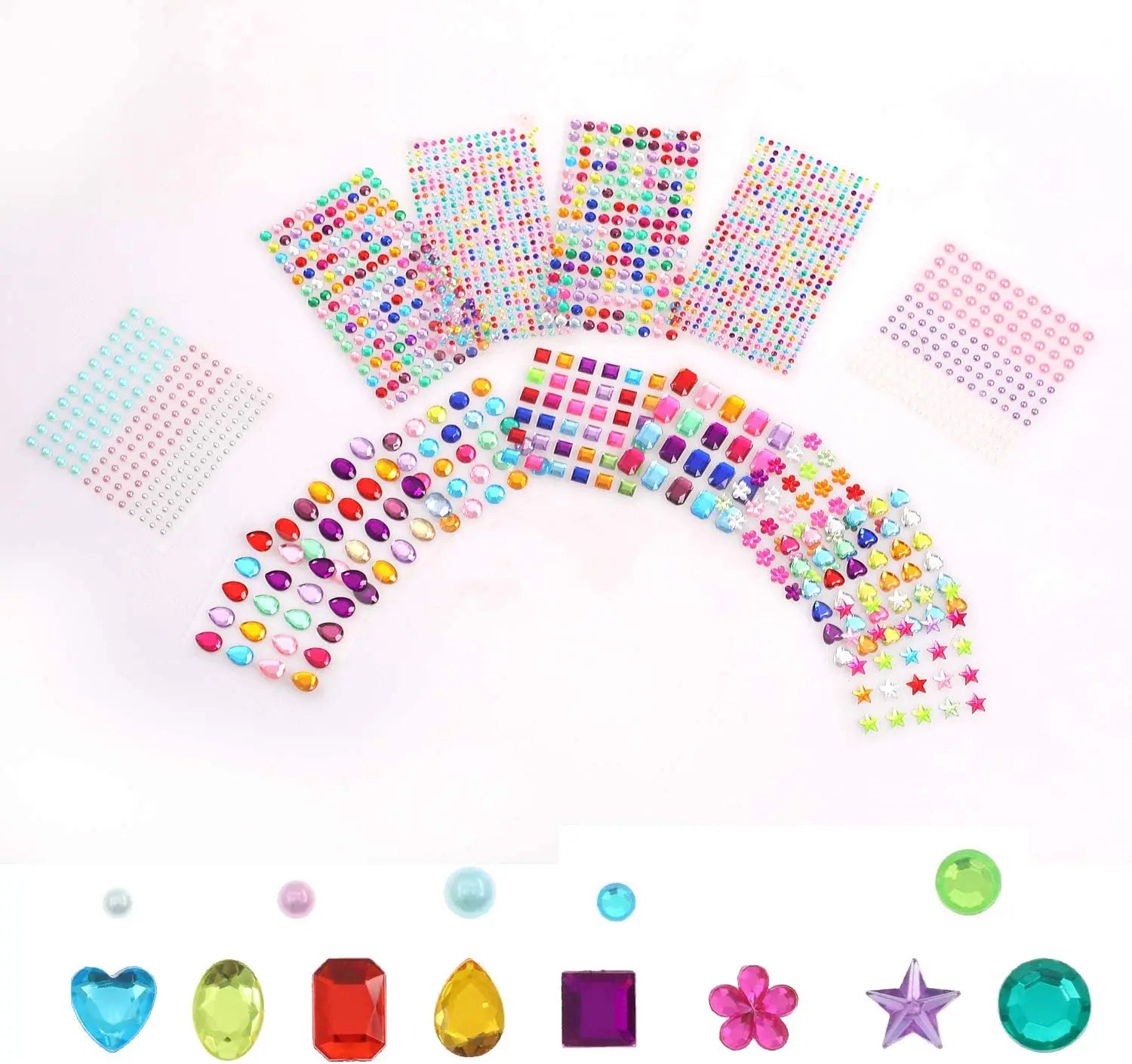 1782pcs Self Adhesive Gems  Bling Rhinestones for Crafts Assorted Shapes Multicolor Jewels Rhinestones Stickers