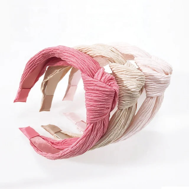 Ready to Ship Wide Fabric Knotted Headband pink Beige Hairband Wholesale