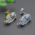 Good Quality Nickel Free Anti Rust Gold Silver Plated Shiny CZ Pave Oval Shape Stud Earring Findings for DIY Woman Jewelry