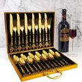 Palace Knife Fork Spoon Gold Stainless Steel Cutlery Set 24-pcs Set Hollow Relief Western Gold Cutlery Set