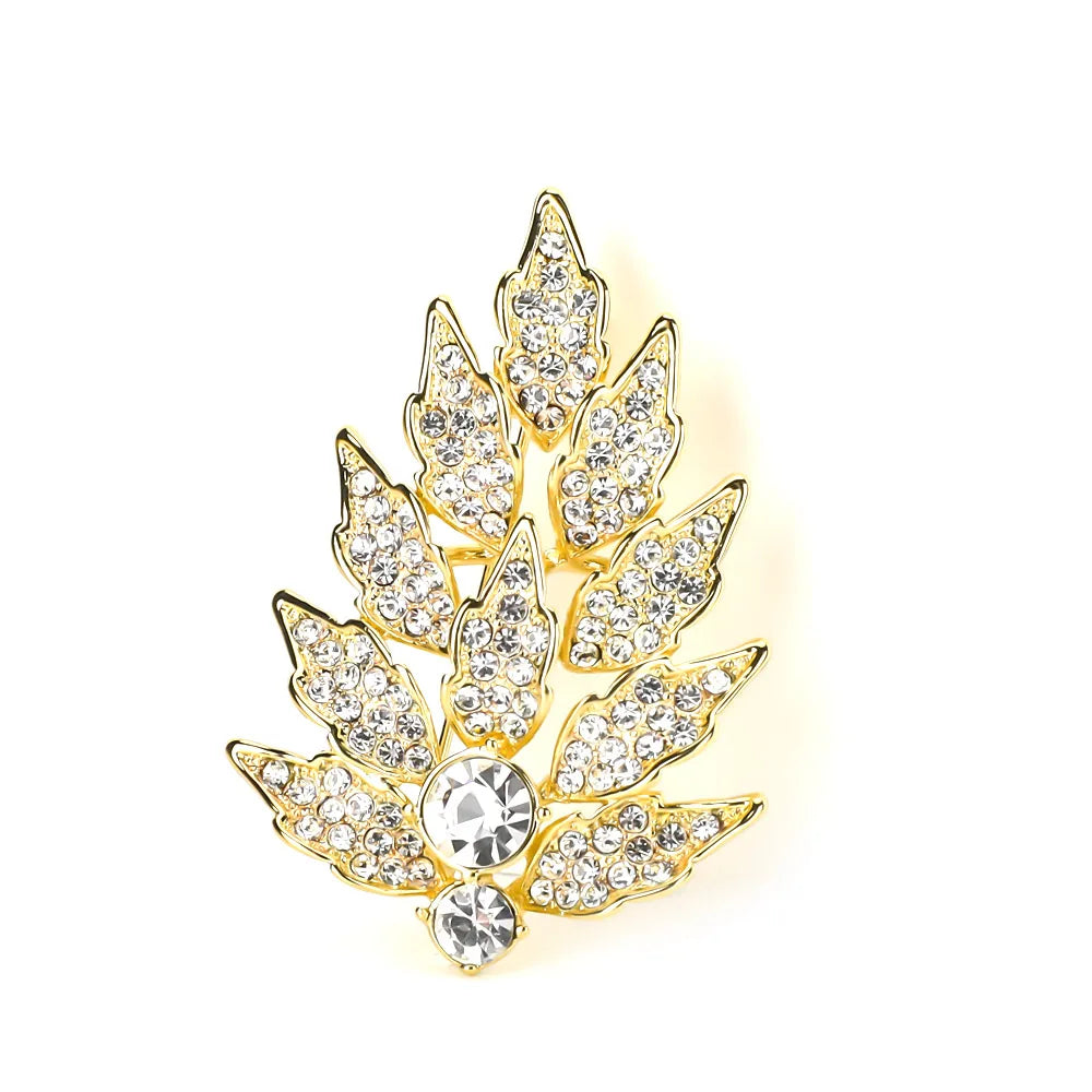 Designer Leaf Style Brooch Pins Fashionable Rhinestone Brooch for Ladies for Weddings Parties Engagements Made Brass Pearl Stone