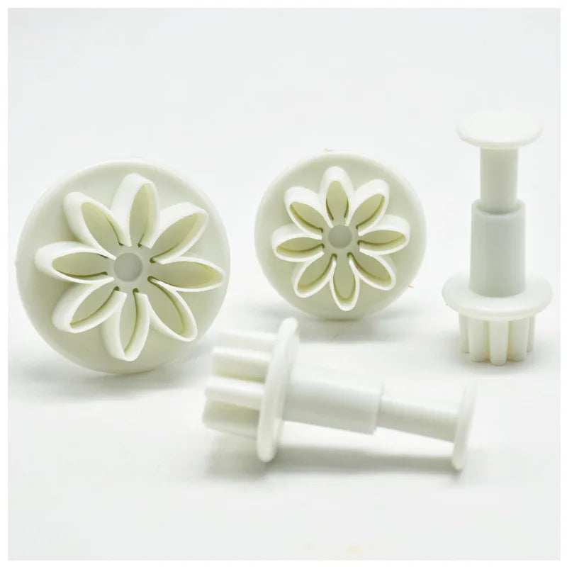4PC 8Petals Daisy Plunger Cutter Cookie Cutter Set Sunflower Fondant Cutter Decorating Mold Tools