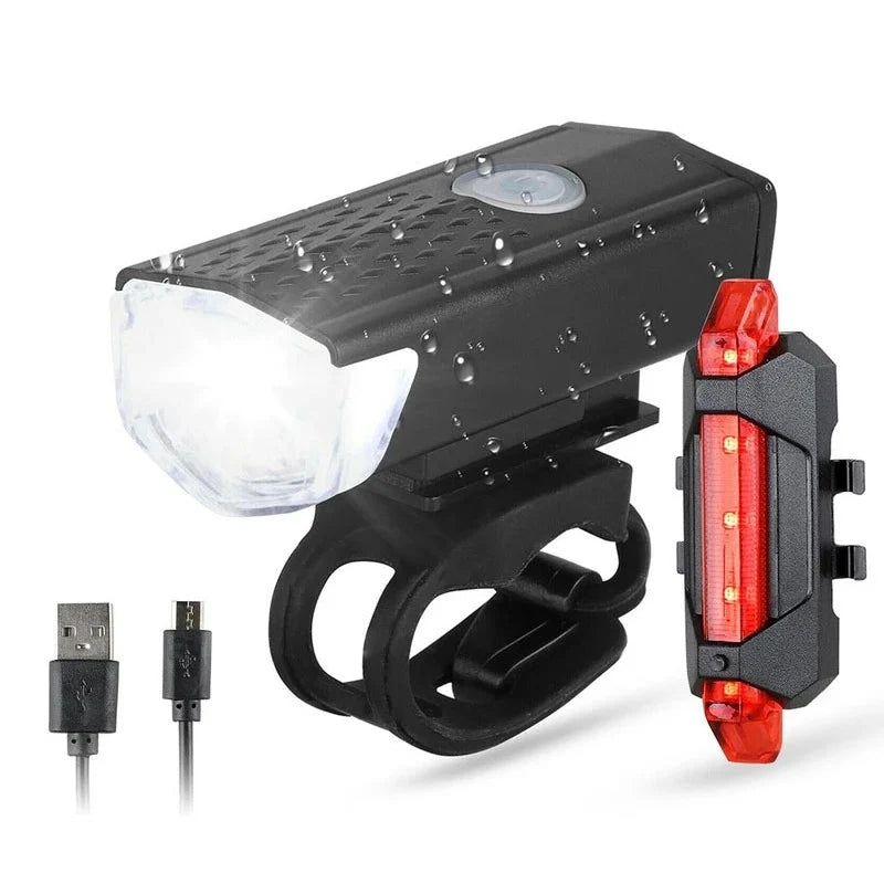 BIke Light USB Rechargeable MTB Mountain Road Bicycle Front Light Set Waterproof Rear Light Lamp LED Taillight Riding Flashlight