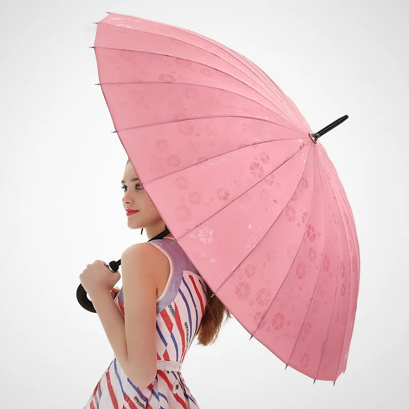Modern Design 24-Ribs Magic Flower Printing Straight Umbrella with J Handle New Advertising Water Bloom Manual Control