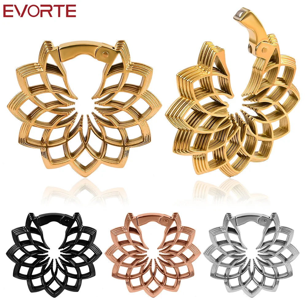 Evorte Newness Gold Plated Tibetan Silver Flower Ear Hangers Weights Gauges Plug Piercing Jewelry for Wedding Engagement