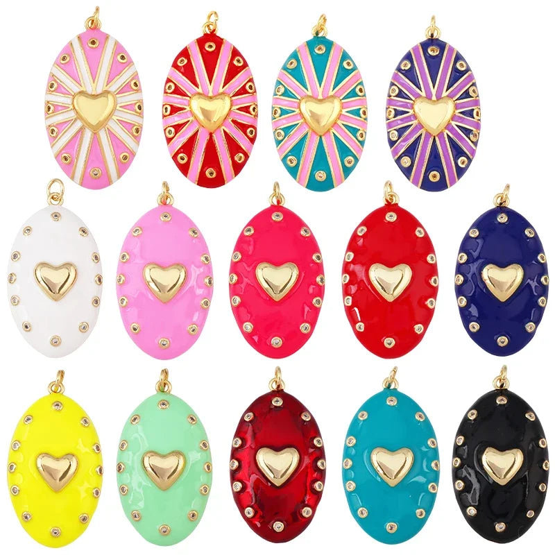 Trendy Enamel Colorful Love Heart Charm PendantReal 18K Gold Plated Necklace Bracelet Pendant Handmade Jewelry Accessories S42
