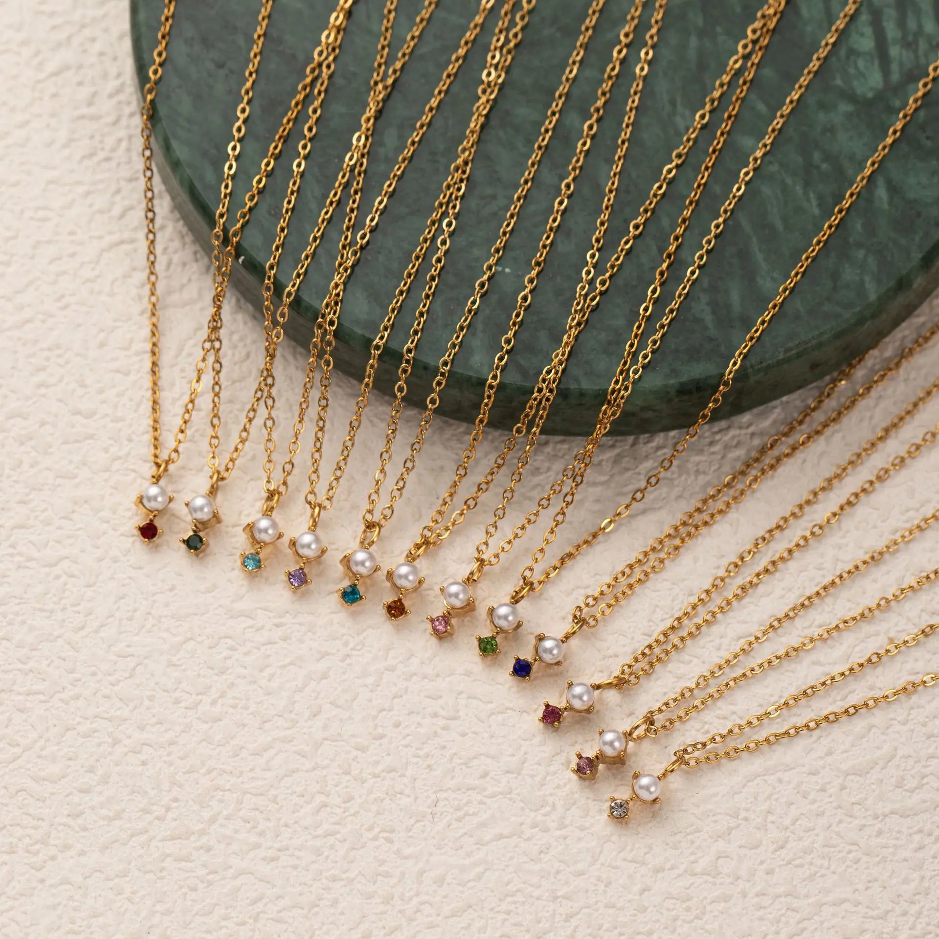 Titanium Steel High-Color Ins Necklace for Ladies Trendy Spot Birthstone 12 Zircon Link Chain Necklace