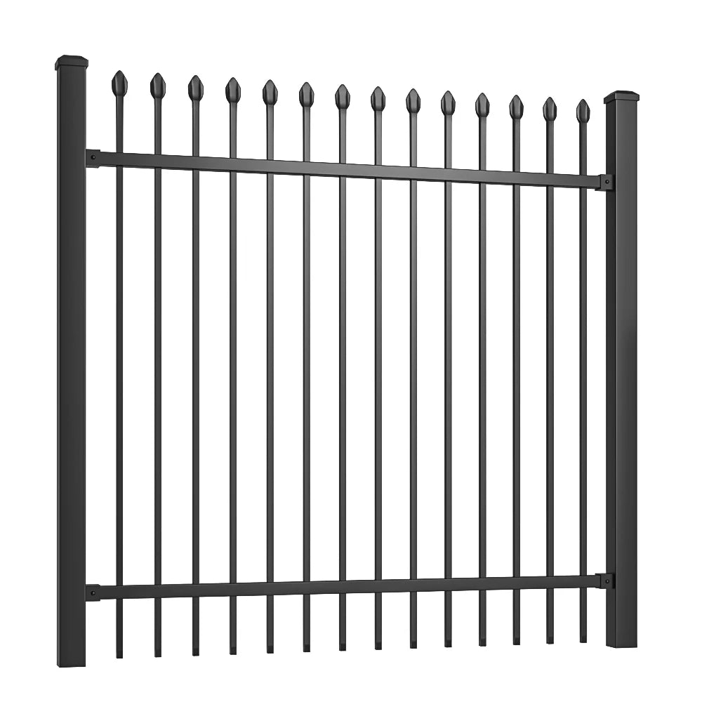 Factory Price Outdoor Picket Fence Panel 2 Rails Galvanized Steel Square Tube Modern Designs Fencing Steel