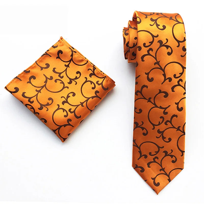 Fashion Plain Floral Tie Men's 8cm Silk Necktie Set Wedding Solid Tie Pocket Square Sets