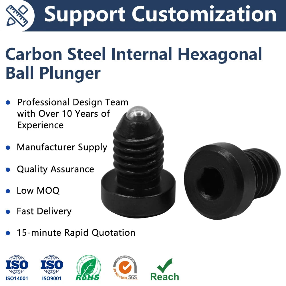 Round Head Thread Ball Plunger Fastener Inner Hexagon Carbon Steel Ball Screw Fasteners Product Category