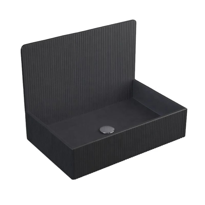 MEIYANI square Shape Black Resin Wash Basin Out Door Wall Hung Wash Basin Bathroom Artificial Stone Sink