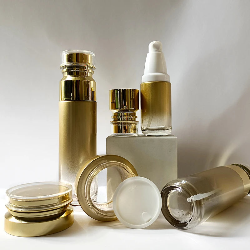 Luxury Glass Cosmetic Packaging Jar 40ml 100ml 120ml Lotion Bottle with Pump for Face Cream and Body Spray for Skin Care Serum