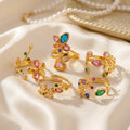 Novirassine 18K Gold Plated Stainless Steel Floral Gemstone Ring Set Marquise Pear Open Band Jewelry Boho Garden for Women MegaBDM