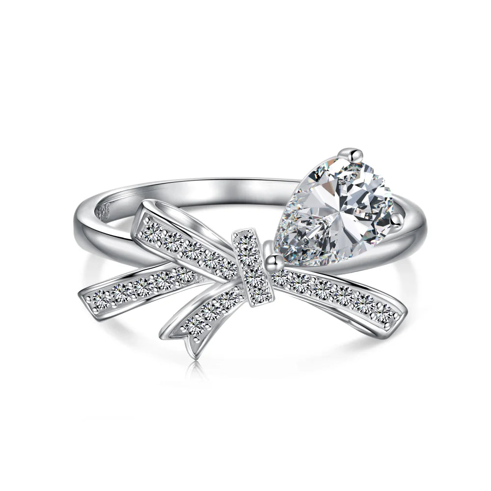 Dylam Unique Picked 2024 Valentine Day's Gift Solid Sterling Silver Bow-knot Bow Tie Shape 5A Cubic Zirconia Jewelry Women Rings