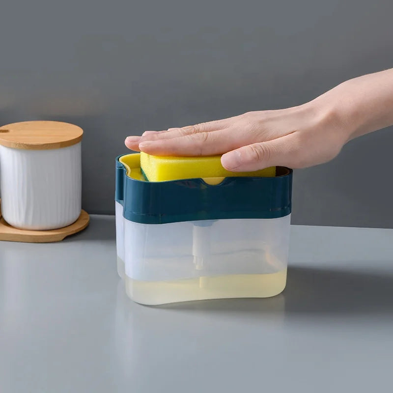 Factory Direct M2C Manual Press Bathroom Kitchen Soap Dispenser Box Dish Wash Sponge Liquid Pump 2 in 1 Sponge Holder Soap Dispenser