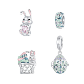 Easter Rabbit Egg Charm Beads for Women Jewelry Making 925 Sterling Silver Charm for Original Bracelet Accessories DIY