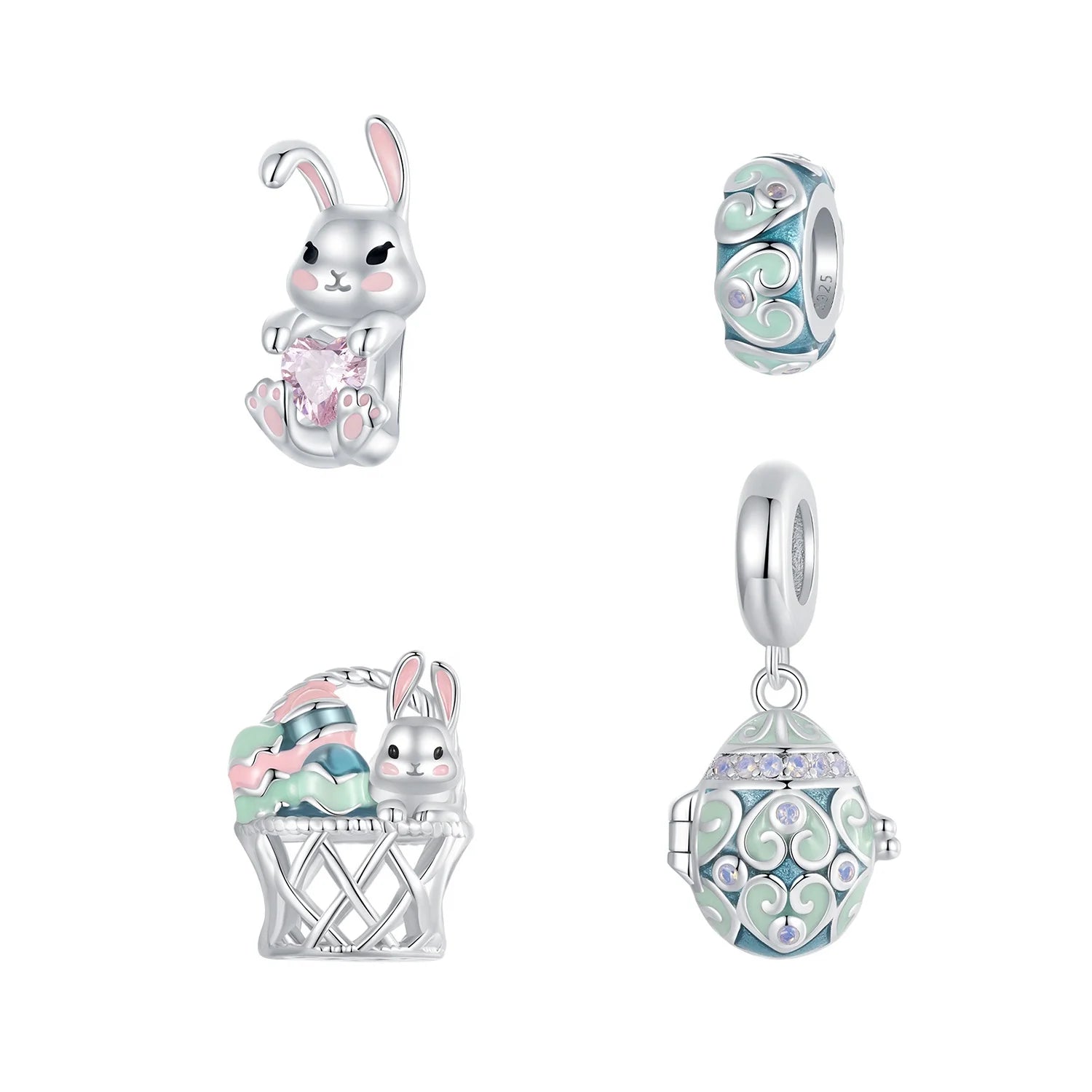 Easter Rabbit Egg Charm Beads for Women Jewelry Making 925 Sterling Silver Charm for Original Bracelet Accessories DIY