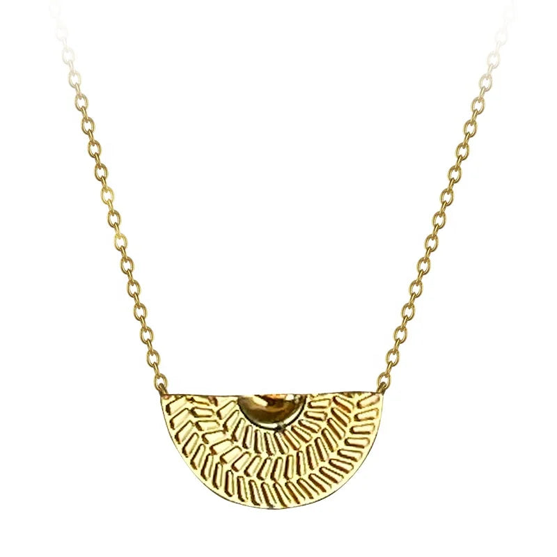 Latest 18K Gold Plated Stainless Steel Jewelry Gold Color Chain Semicircle Pendant for Women Accessories Necklaces P223318