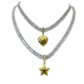 NZ1477 18k Gold Silver Plated CZ Baguette Tennis Chain Necklace with Shiny Bulgy Heart Star Charm Pendant