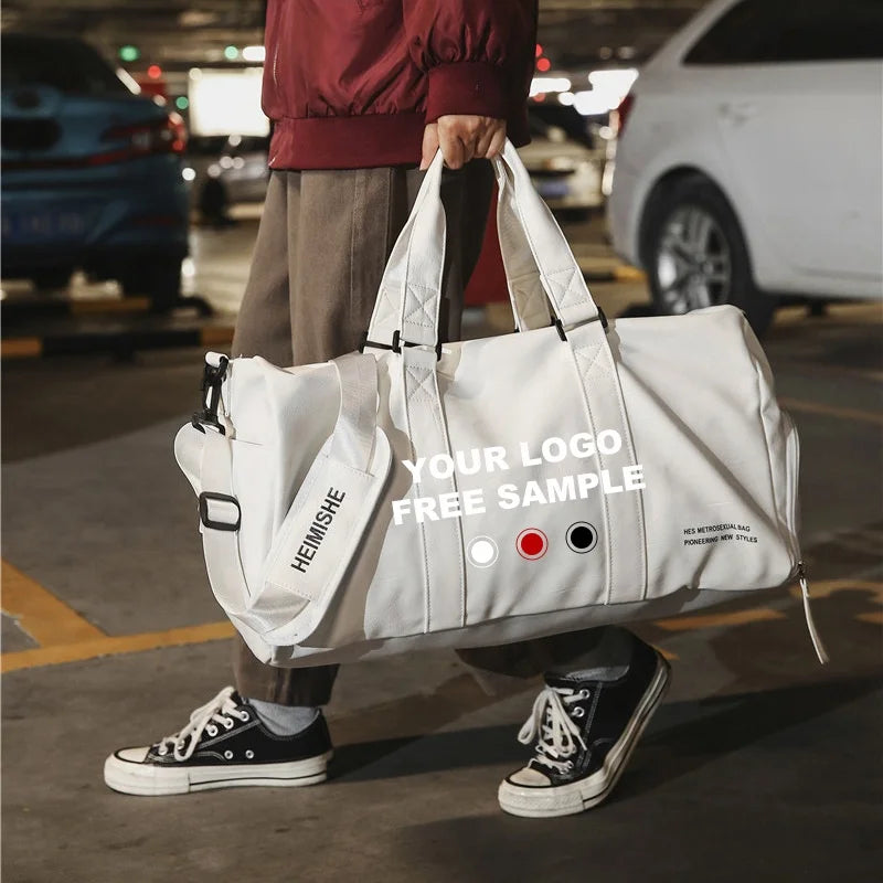Hotsale Custom Logo Durable Heavy Duty Waterproof Pu Leather Sports Gym Travel Weekend Duffle Bag with Shoes Compartment
