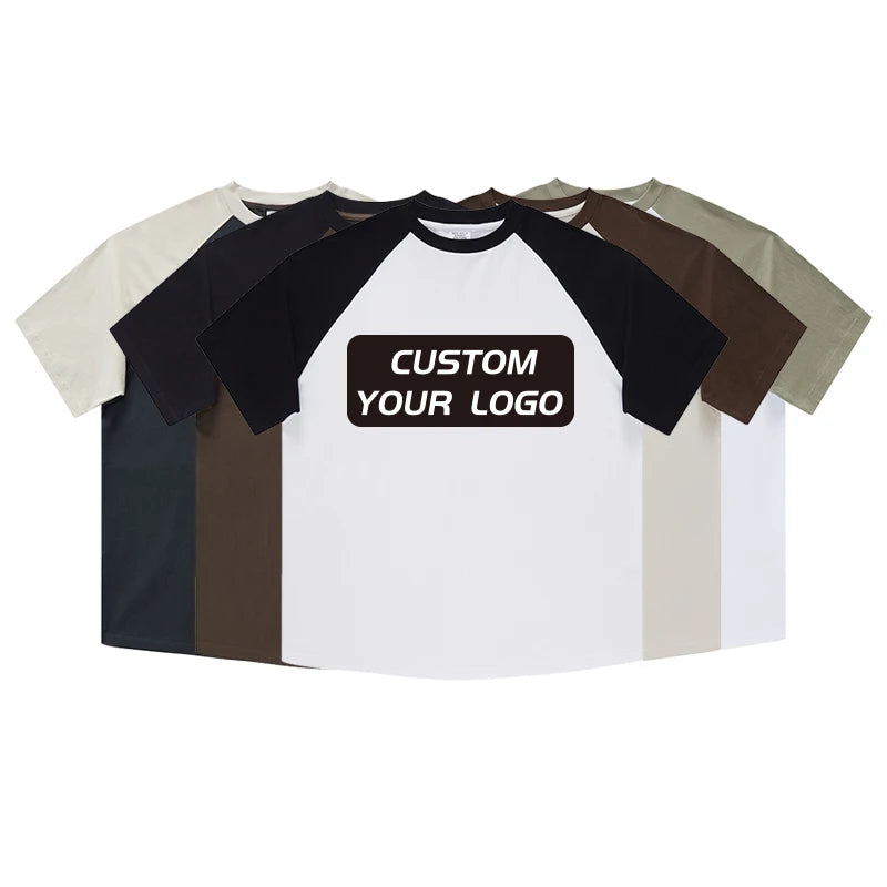 Custom Print Logo Men T Shirt 100% Cotton Raglan Short Sleeve Contrast Color T Shirt for Men Women