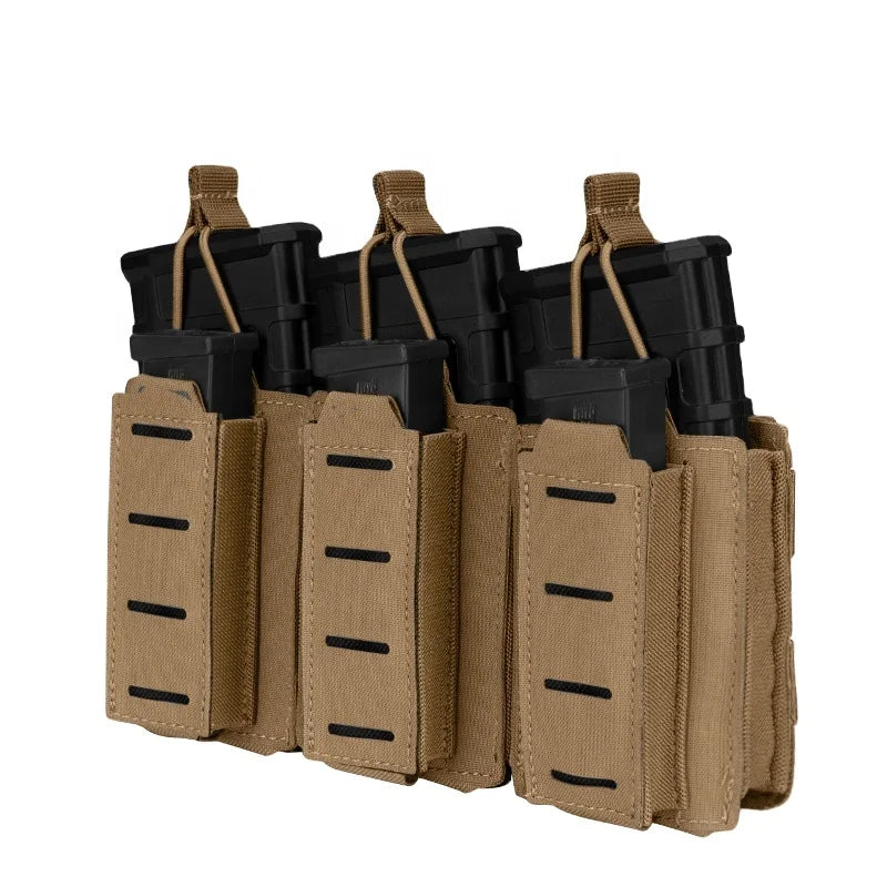 IDOGEAR Triple Mag Pouch Elastic Tactical Open Top MOLLE 500D Nylon Magazine Pouch for for  5.56mm & 9mm Mags