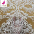 2023 New Bridal Tulle Sequins Lace Mesh Beaded and Pearls Fabrics for European Wedding Dress  HY2336