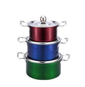 3-Piece Stainless Steel Soup Pot Set Induction Compatible Kitchen Cookware Colored Gift Set with Modern Design