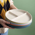 Reusable Eco-Friendly Wheat Straw & Food Grade Plastic Round Divided Dinner Plates with Compartments for Kids and Adults