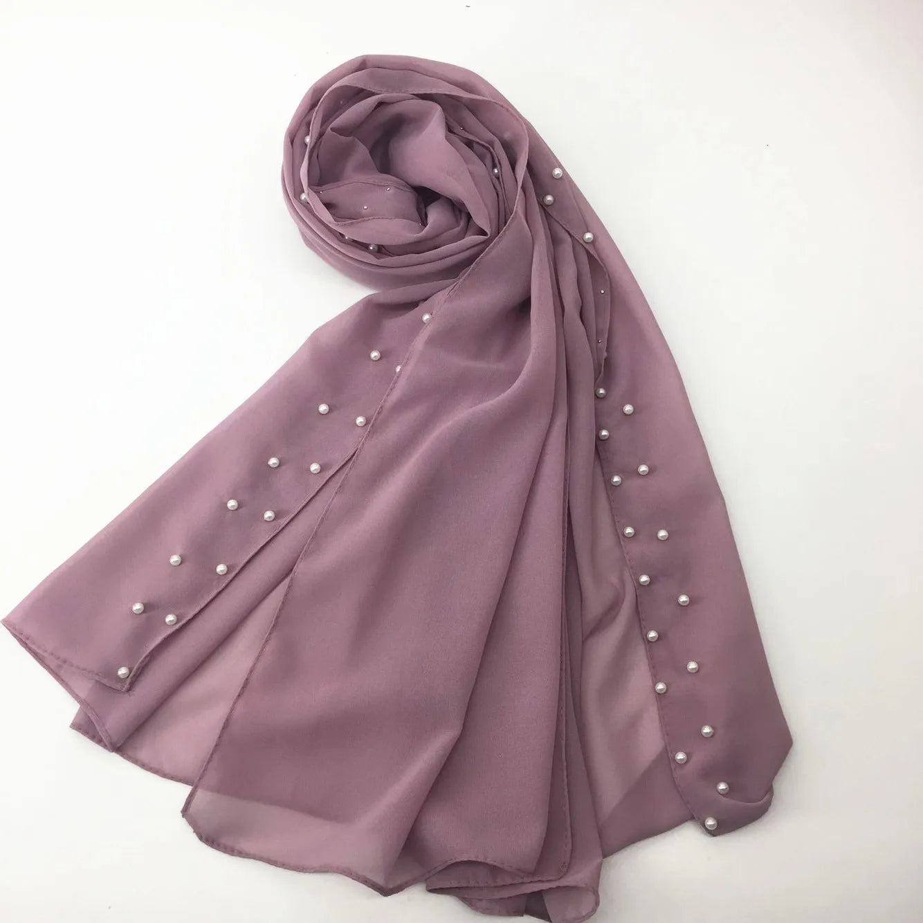Chiffon Hijab With Pearls Scarf Stones Shawls for Muslim Women Luxury Shawl Hijab