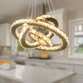 Modern Cool Warm White 3-Ring Round K9 Crystal Pendant Chandelier Modern Style for Easy Switch Control in Living Room