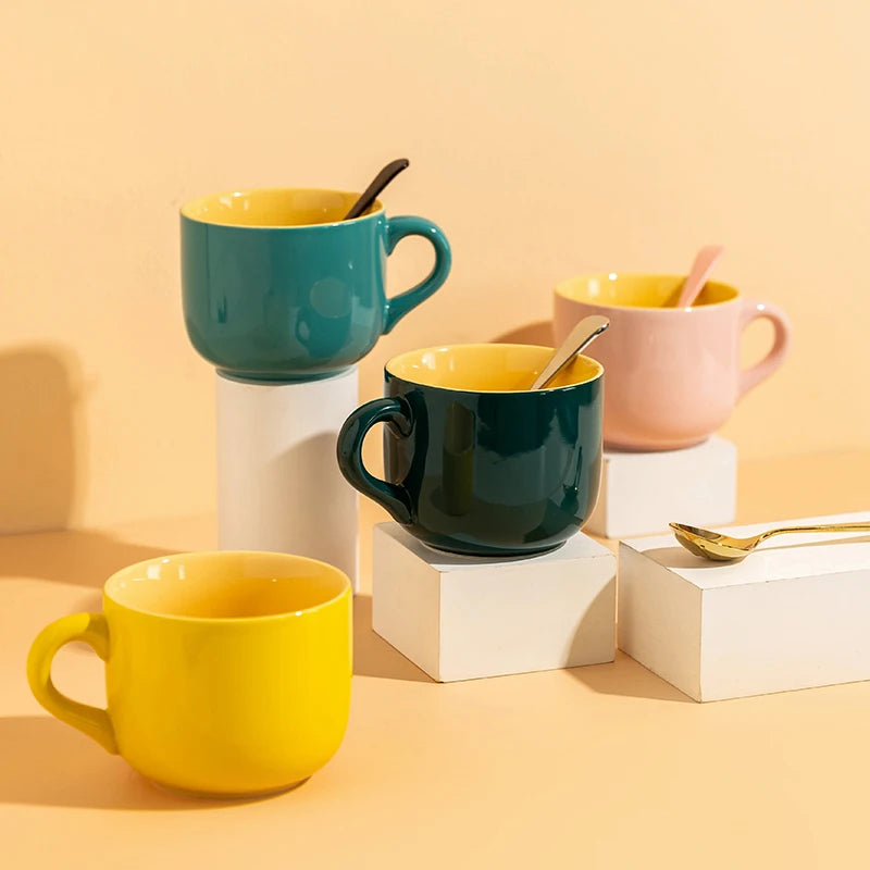 Costom LOGO 650ml Large Capacity Ceramic Breakfast Milk Tea Cup Oatmeal Soup Bowl Cute Porcelain Reusable Coffee Mug With Handle