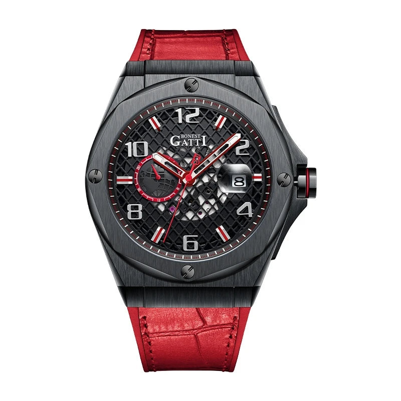 Luxury Tourbillon Waterproof Man Automatic Watch Leather Pin Buckle Round Watch for Men