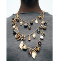 ZAA Multilayer Metal Insect Leaf Pendant Necklaces for Women Bohemia Alloy Pearl Rhinestone Love-shaped Chains Necklace Set