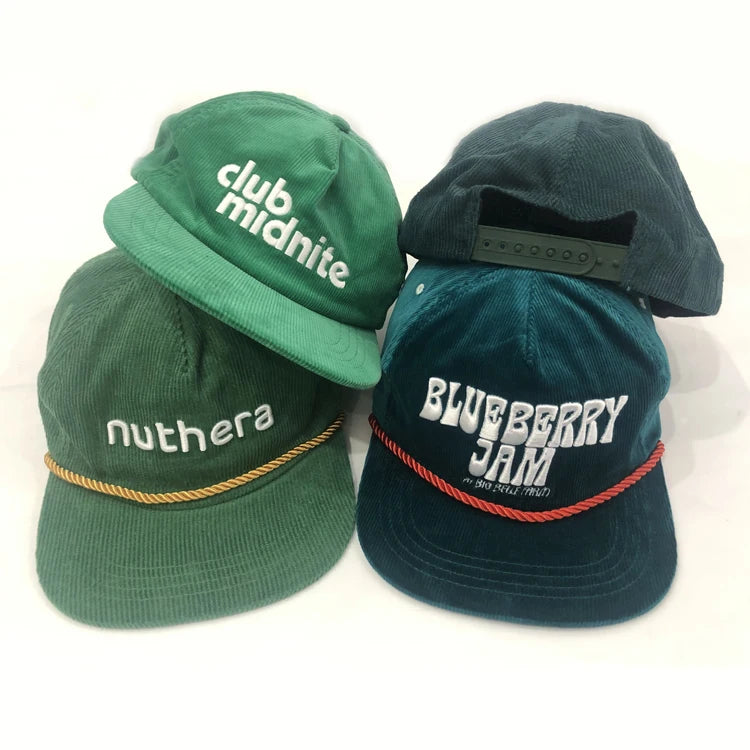 Custom Logo Retro Flat Bill Men Dad Hats 3d Embroidery Vintage 5 Panel Cap Snap Back Rope Corduroy Snapback Hat