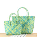 Bamboo Handle PVC Tote Bag Handwoven Casual Tote Open Plastic Shopping Gift Purse Camping Basket Handmade Basket Handbags