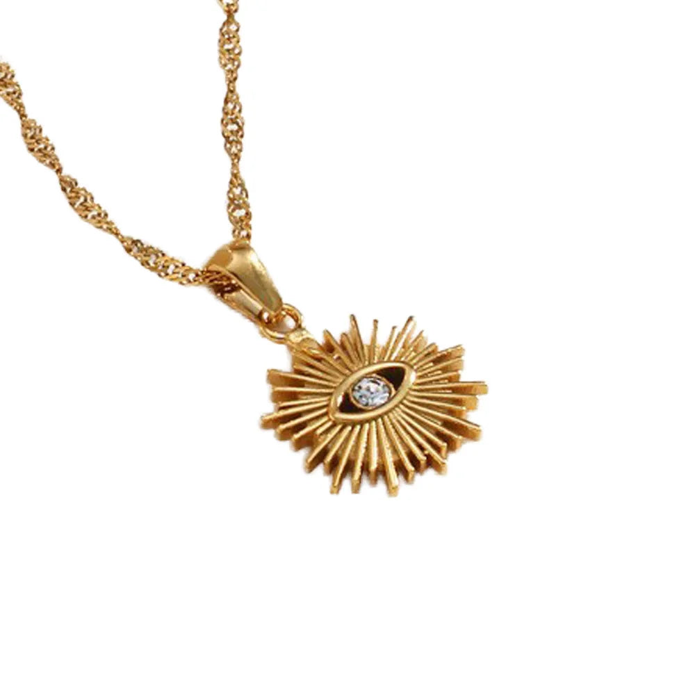 18K Real Gold Plated Stainless Steel Devil Eye Pendant Necklace with Zircon Turkish Evil Eyes for Weddings and Parties