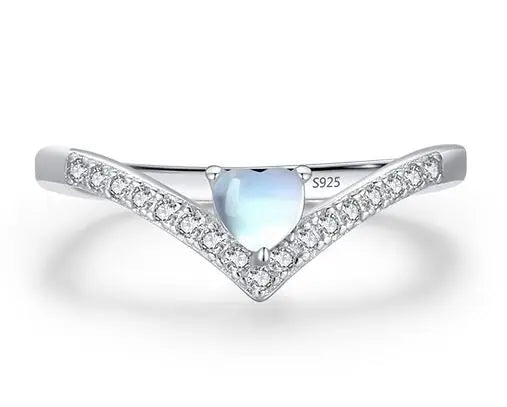 Wholesale Fashion Jewelry Love Heart Moonstone Wedding Rings Cubic Zirconia S925 Sterling Silver Ring for Women Birthday Gifts
