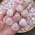 25mm/1in Natural Rose Quartz Gemstone Golden 'LOVE' Pattern Carved Crystal Craft Polished Home Decoration Jewelry Power Stone