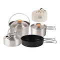 Outdoor Camping Hiking Cookware Set Portable Picnic Cookware Kit Stainless Steel Pot Frying Pan Kettle Set for Travel