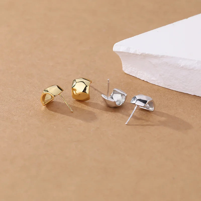 Ins Fashion 925 Silver Plain Simple Irregular Chic Stud Earrings Jewelry 18K Gold Plated Sterling Silver Stud Earrings for Women