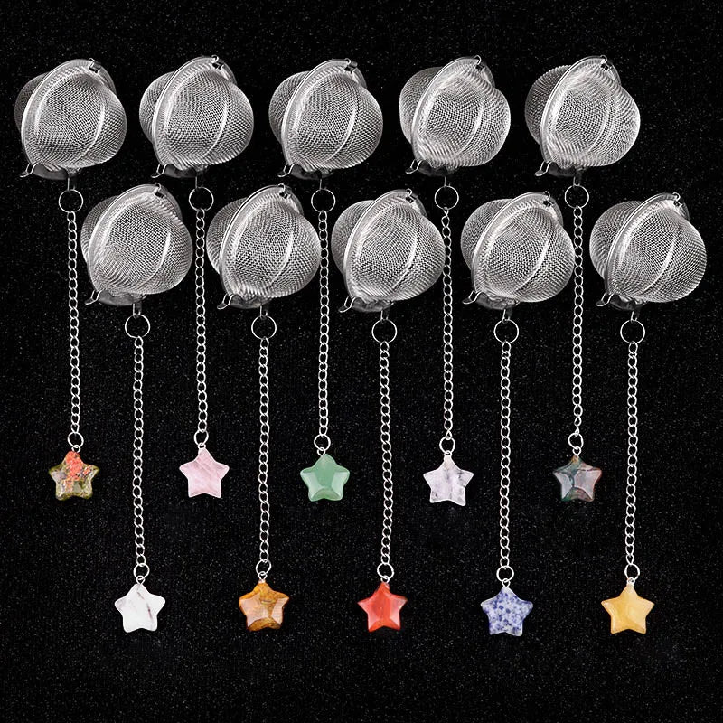 Wholesale Food Grade Stainless Steel Ball Tea Diffuser Reiki Healing Crystal Stone Star Tea Filter for Gifts