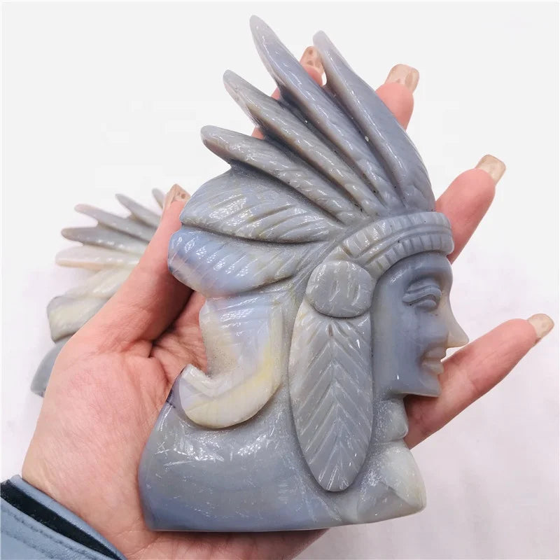 Wholesale Natural Healing Crystals Hand-carved Indian Head Agate Mohican Head Agate for Decoration