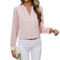 RNSHANGER Elegant Women Solid Shirt Autumn V Neck Spliced Chiffon Long Sleeve Blouses Top Sleeve Mesh Solid Ladies Shirts