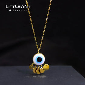 Little Ant Jewelry Evil Eye Necklace Stainless Steel Turkish Eye Heart Pendant Necklace