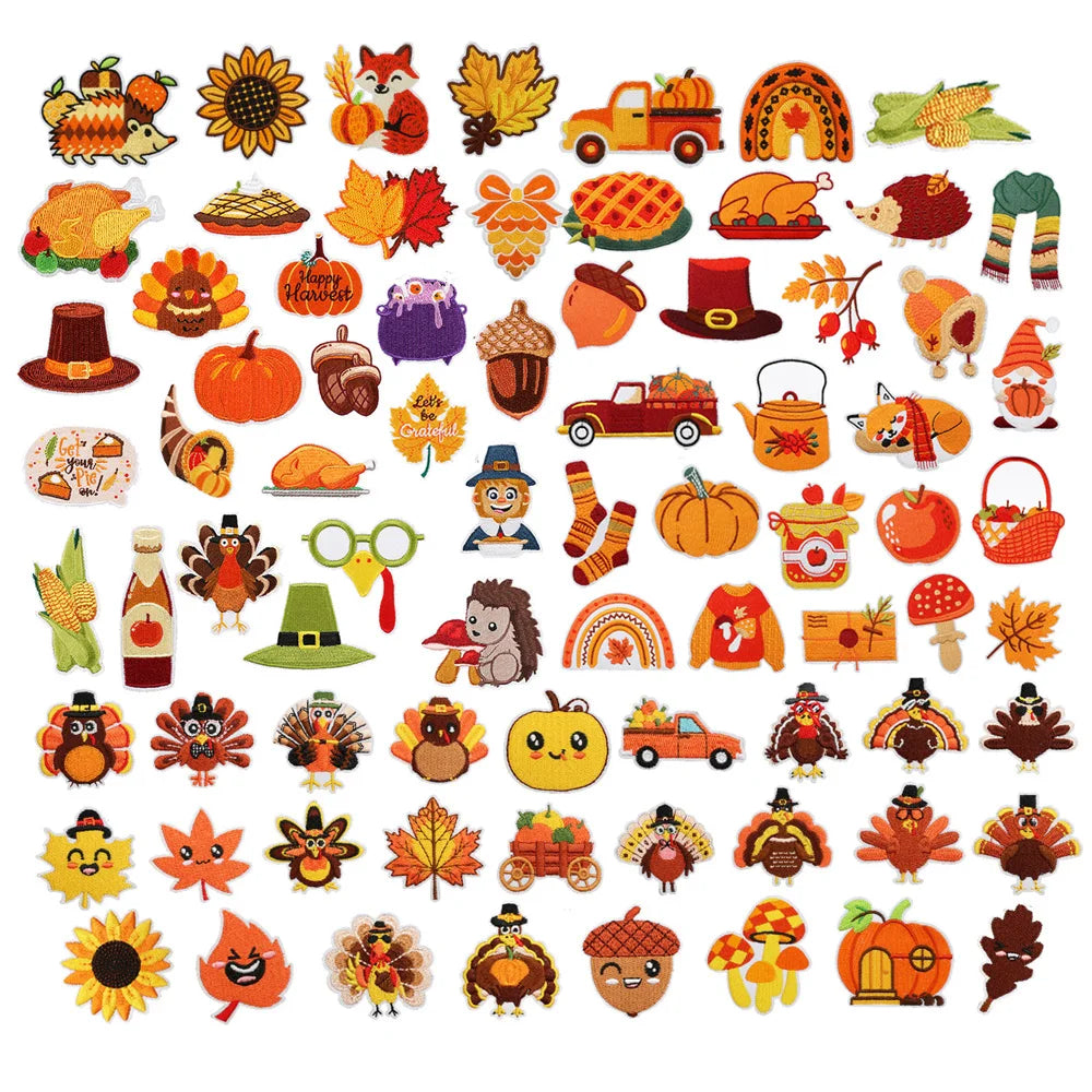 Lovely Autumn Day Harvest Thanksgiving Holiday Orange Cereal Pumpkin Turkey Iron on Garment Accessories Patch Embroidery
