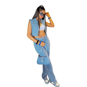 New Arrival Casual Patalon Femme Jean Jacket and Pants Suit Leg Women Hole Pantalones Para Mujer En