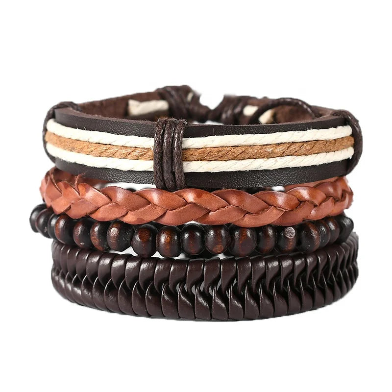 New Handmade Multilayer Braided Leather Punk Bracelet Men's Women's Alloy Leather Jewelry