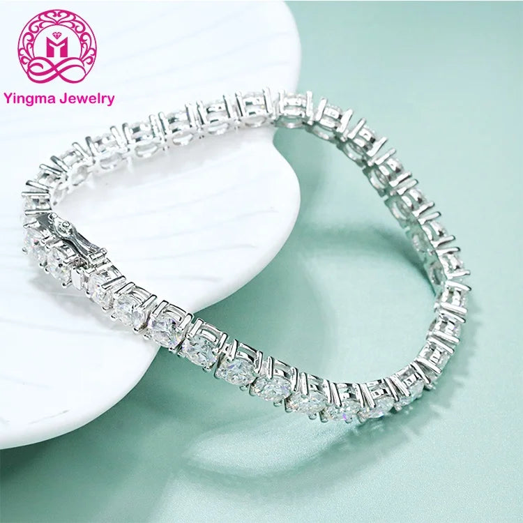 Ready Stock 925 Sterling Silver With White Gold Plating D VVS  Colorless Hip Hop Jewelry 5mm Tennis Moissanite Bracelet