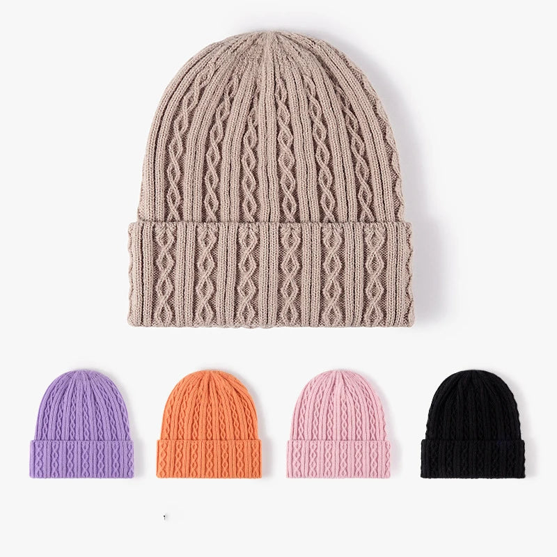 Sewingman B0446 Solid Color Cuffed Jacquard Beanies Winter Hats for Women